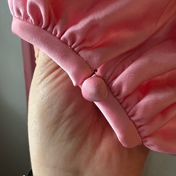 Anthropologie Pink One Shoulder Bishop Sleeve Floor Length Bridesmaid Dress - Picture 3 of 8
